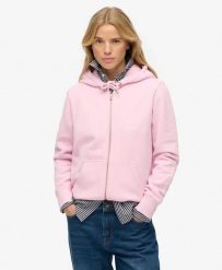 Superdry Bluza z kapturem Essential Logo Zip Half Brushed. Czerwone bluzy damskie Superdry, bez wzorów, z bawełny, klasyczne, bez ramiączek, z kapturem. Za 322.70 zł.