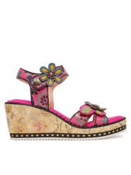 Laura Vita Sandały Ballon 08 Różowy. Czerwone sandały damskie Laura Vita, bez wzorów, ze skóry, bez obcasa, na koturnie, bez zapięcia. Za 429.99 zł.