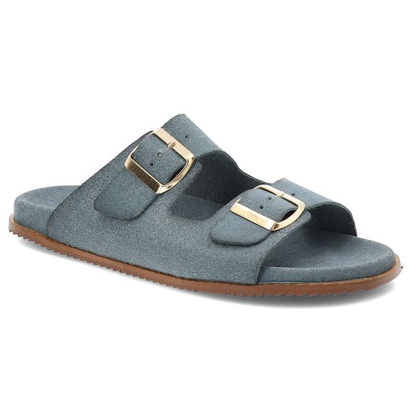 Niebieskie Klapki Hee Skórzane Obuwie Damskie. Niebieskie klapki damskie Hee, na lato, bez wzorów, z jeansu, wakacyjne, bez obcasa, bez zapięcia. Za 249.00 zł.