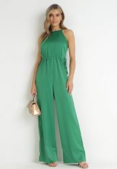 Zielony Kombinezon na Cienkich Ramiączkach Agnella. Zielone sukienki damskie Born2be, m, bez wzorów, eleganckie, bez kołnierzyka, bez ramiączek. Za 129.99 zł.