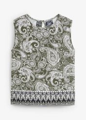Top w deseń paisley. Zielone topy damskie bonprix, bez wzorów, bez kołnierzyka, bez ramiączek. Za 54.99 zł.