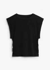 T-shirt z czystej bawełny. Białe t-shirty damskie bonprix, bez wzorów, z bawełny, bez kołnierzyka, bez ramiączek. Za 32.99 zł.