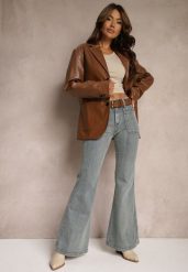 Jasnoniebieskie Jeansy z Bawełny Dzwony High Waist z Paskiem i Ozdobnymi Kieszeniami Mevalia. Niebieskie jeansy damskie Renee, bez wzorów, z bawełny, eleganckie, z podwyższonym stanem, długie. Za 119.99 zł.