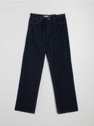 Jeansy wide straight z domieszką lnu - niebieski. Niebieskie jeansy damskie Sinsay, bez wzorów, z jeansu. Za 69.99 zł.