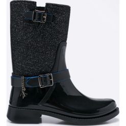 Trussardi Jeans - Kalosze. Czarne kalosze damskie TRUSSARDI JEANS, bez wzorów, z gumy, z okrągłym noskiem, bez zapięcia. W wyprzedaży za 319.90 zł.