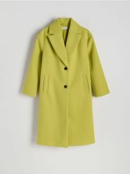 Jednorzędowy płaszcz oversize - zielony. Zielone płaszcze damskie Reserved, l, bez wzorów, z tkaniny, bez kołnierzyka, bez kaptura. W wyprzedaży za 159.99 zł.