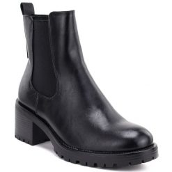 Botki damskie sztyblety na klocku ocieplane czarne Potocki SZ12742. Czarne botki damskie POTOCKI, bez wzorów, z materiału, bez obcasa, bez zapięcia. Za 169.99 zł.