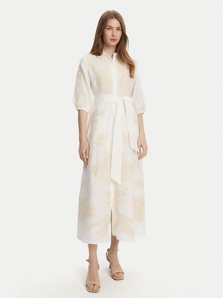 Marella Sukienka koszulowa Nota 2513221252 Biały Regular Fit. Białe sukienki damskie Marella, bez wzorów, ze lnu, bez kołnierzyka, bez ramiączek, koszulowe. Za 859.99 zł.