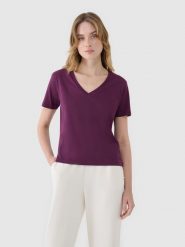4F T-shirt oversize z modalem damski - fioletowy S. Fioletowe t-shirty damskie 4F, s, bez wzorów, z bawełny, klasyczne, bez kołnierzyka, bez ramiączek. W wyprzedaży za 39.99 zł.
