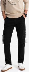 Ombre Spodnie męskie cargo STRAIGHT LEG z paskami na kieszeniach czarne V4 OM-PACG-0197 S. Czarne spodnie sportowe męskie Ombre, m, bez wzorów. Za 219.99 zł.