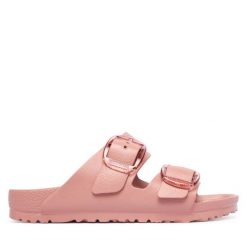 Klapki Birkenstock. Czerwone klapki damskie Birkenstock, bez wzorów, bez obcasa, bez zapięcia. Za 299.99 zł.