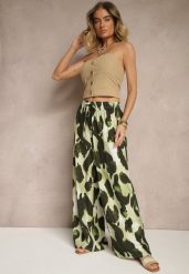 Jasnozielone Szerokie Spodnie High Waist z Wiskozą w Panterkowy Wzór Zeviera. Zielone spodnie materiałowe damskie Renee, bez wzorów, z jeansu, eleganckie, z podwyższonym stanem. Za 39.99 zł.