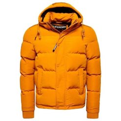 Kurtka z kapturem Superdry Everest. Żółte kurtki męskie Superdry, l, z aplikacjami, z elastanu, klasyczne, z kapturem. Za 539.00 zł.