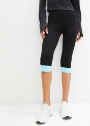Legginsy rybaczki sportowe z kontrastowym ściągaczem. Czarne legginsy damskie bonprix, bez wzorów, z bawełny, na fitness i siłownię. Za 62.99 zł.