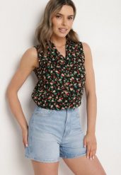 Czarna Koszula Bez Rękawów w Kwiaty z Wiskozy Sarvina. Czarne koszule damskie Born2be, l, bez wzorów, z wiskozy, eleganckie, bez kołnierzyka, bez ramiączek. Za 39.99 zł.