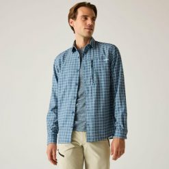 Koszula z długim rękawem antyinsektowa Regatta Travel Light. Niebieskie koszule męskie Regatta, m, bez wzorów, z elastanu, bez kołnierzyka, bez ramiączek. Za 169.99 zł.