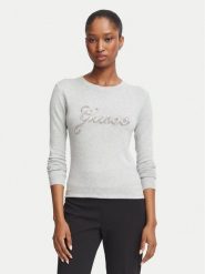 Guess Sweter W6BR53 Z1454 Szary Regular Fit. Szare swetry nierozpinane damskie Guess, s, z aplikacjami, z wiskozy, bez kołnierzyka, bez ramiączek. Za 344.99 zł.