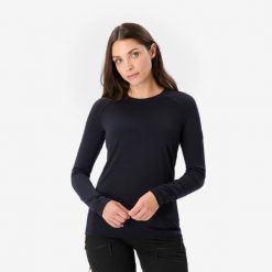 Koszulka damska trekkingowa z długim rękawem Merino Resist. Czarne bluzki damskie SIMOND, l, bez wzorów, z materiału, sportowe, bez kołnierzyka, bez ramiączek. Za 199.98 zł.