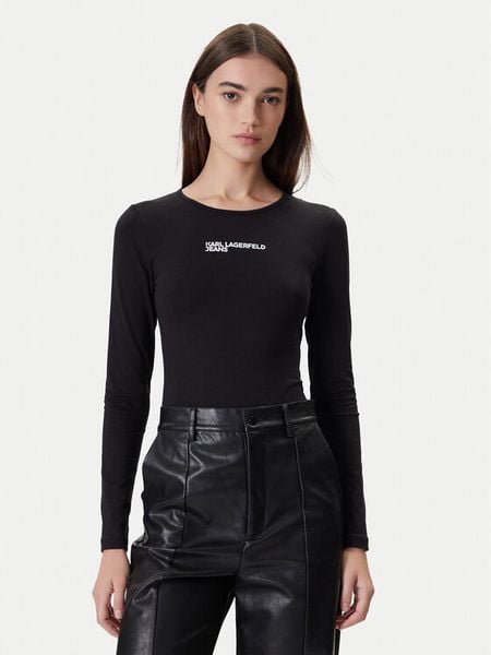 Karl Lagerfeld Jeans Body A4W17017 Czarny Slim Fit. Czarne body Karl Lagerfeld Jeans, bez wzorów, z bawełny. Za 299.99 zł.