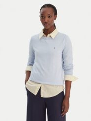 Tommy Hilfiger Sweter WW0WW44984 Błękitny Regular Fit. Niebieskie swetry nierozpinane damskie Tommy Hilfiger, m, bez wzorów, z bawełny, bez kołnierzyka, bez ramiączek. Za 409.99 zł.