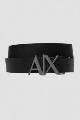 ARMANI EXCHANGE Czarny pasek ze srebrną klamrą. Czarne paski męskie Armani Exchange. W wyprzedaży za 190.99 zł.