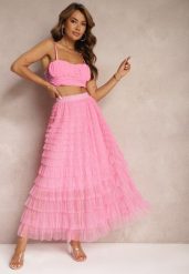 Różowa Spódnica Tiulowa z Gumką w Talii Ozdobiona Falbanami Missalisha. Czerwone spódnice damskie Renee, na co dzień, na lato, l, bez wzorów, z materiału, eleganckie, maxi, dopasowane. Za 74.99 zł.