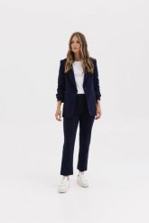 SPODNIE NANCY GRANATOWE M - Flawless. Niebieskie spodnie materiałowe damskie Flawless, bez wzorów, z gumy, biznesowe. Za 350.00 zł.