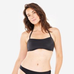 Góra kostiumu kąpielowego surfingowego damska Olaian Laura. Czarne bikini OLAIAN, bez wzorów, z elastanu. Za 59.99 zł.