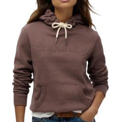 Bluza z kapturem Tonal Core. Brązowe bluzy damskie Superdry, bez wzorów, bez ramiączek, z kapturem. Za 325.60 zł.