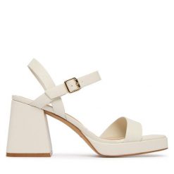Sandały Aldo. Białe sandały damskie Aldo, bez wzorów, bez obcasa, na słupku, bez zapięcia. Za 319.99 zł.