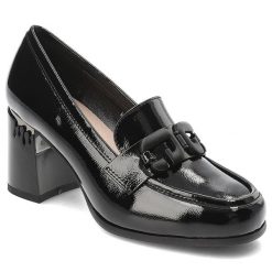 Czarne Półbuty S.Barski Eleganckie Lakierowane Obuwie Damskie. Czarne półbuty damskie S.BARSKI, bez wzorów, z lakierowanej skóry, biznesowe, bez obcasa, na obcasie, bez zapięcia. Za 254.99 zł.