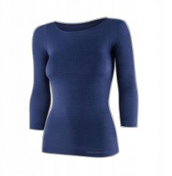 LS1628W Koszulka damska z rękawem 3/4 COMFORT MERINO granatowy M. Niebieskie bluzki damskie Brubeck, m, bez wzorów, bez kołnierzyka, bez ramiączek. Za 247.33 zł.