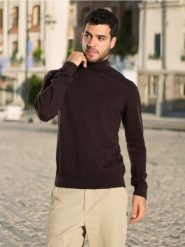 Sweter z golfem - brązowy. Brązowe swetry męskie Sinsay, l, bez wzorów, klasyczne, bez kołnierzyka, bez ramiączek. Za 49.99 zł.