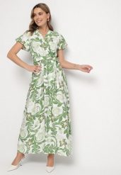 Zielona Sukienka Kopertowa z Wiskozy z Wiązanym Paskiem Eladoriel. Zielone sukienki damskie Born2be, na co dzień, l, bez wzorów, z wiskozy, eleganckie, bez kołnierzyka, bez ramiączek, maxi, kopertowe. Za 79.99 zł.