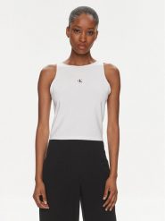 Calvin Klein Jeans Top Archival J20J223107 Biały Slim Fit. Białe topy damskie Calvin Klein Jeans, xl, bez wzorów, z jeansu, bez kołnierzyka, bez ramiączek. Za 99.99 zł.