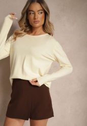 Jasnobeżowy Sweter z Dodatkiem Kaszmiru Ozdobiony Ściągaczami Sanadora. Brązowe swetry nierozpinane damskie Renee, bez wzorów, z jeansu, casualowe, bez kołnierzyka, bez ramiączek. Za 59.99 zł.