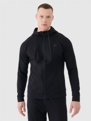 4F Bluza treningowa szybkoschnąca męska - czarna L. Czarne bluzy sportowe męskie 4F, l, bez wzorów, z dzianiny, z kapturem, do biegania. Za 199.99 zł.