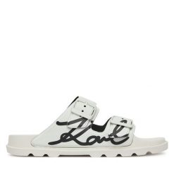 Klapki KARL LAGERFELD. Białe klapki damskie KARL LAGERFELD, bez wzorów, bez obcasa, bez zapięcia. Za 309.99 zł.