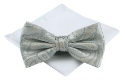 Mucha Męska z Poszetką - Chattier - Kolor Stalowy. Szare krawaty i muchy Chattier, bez wzorów, eleganckie. Za 59.00 zł.