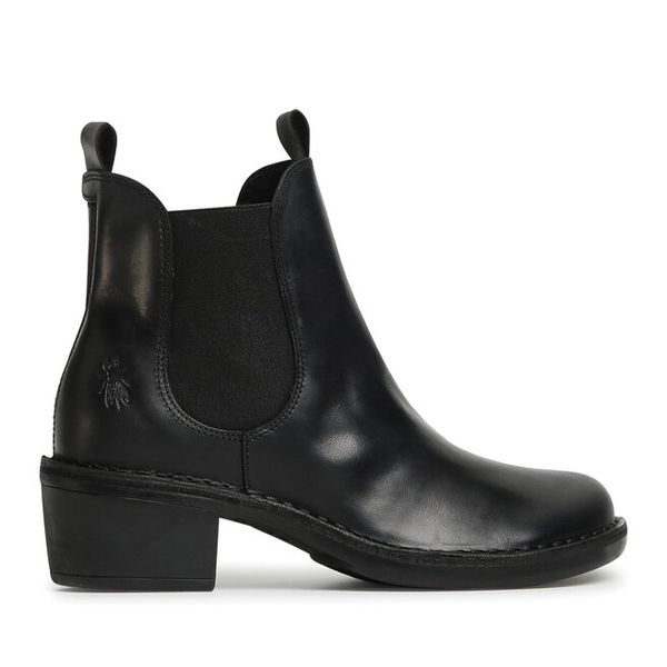 Botki Fly London. Czarne botki damskie Fly London, bez wzorów, bez obcasa, na słupku, bez zapięcia. Za 709.99 zł.