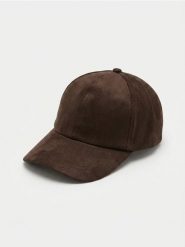 Czapka z daszkiem z imitacji zamszu - brązowy. Brązowe czapki damskie Sinsay, bez wzorów. Za 17.99 zł.