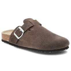 Klapki damskie Vinceza, klapki cholewka ze skóry naturalnej zamszowej wsuwany fason zabudowany przód, brązowe, 101332. Brązowe klapki damskie VINCEZA, bez wzorów, ze skóry, bez obcasa, bez zapięcia. Za 129.00 zł.