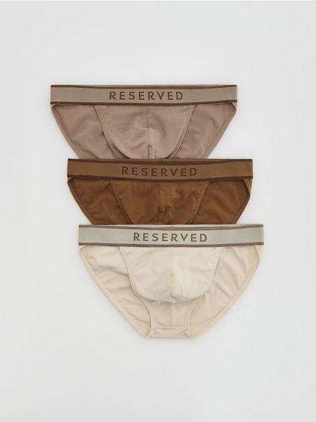 Bawełniane slipy 3 pack - brązowy. Brązowe slipki męskie Reserved, l, bez wzorów, z bawełny. W wyprzedaży za 55.99 zł.