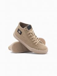 Buty trampki męskie canvas z wysoką cholewką – jasnobrązowe V3 OM-FOTH-0186 - 44. Brązowe trampki męskie Ombre Clothing, z aplikacjami, z gumy, przed kolano, bez zapięcia. W wyprzedaży za 109.99 zł.