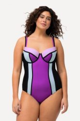 Damski Strój kąpielowy miękkie miseczki fiszbiny regulowane ramiączka. Czarne stroje kąpielowe damskie Ulla Popken, plus size, bez wzorów, z elastanu. Za 223.99 zł.