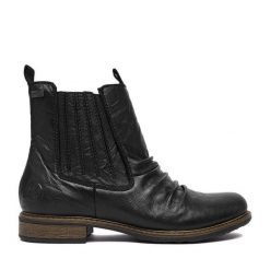 Botki Rieker. Czarne botki damskie Rieker, bez wzorów, bez obcasa, na płaskiej podeszwie, bez zapięcia. Za 439.99 zł.