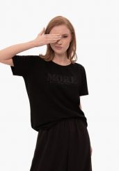 Czarny t-shirt, Comfort Fit, T-MORE. Czarne t-shirty damskie Volcano, m, bez wzorów, z bawełny, klasyczne, bez kołnierzyka, bez ramiączek. Za 69.99 zł.
