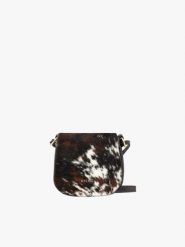 Mała listonoszka w krowie łaty ONE OF A KIND. Brązowe listonoszki damskie Brawo sp. z o.o., z aplikacjami, z jeansu, małe, zdobione, bez dodatków. Za 299.99 zł.