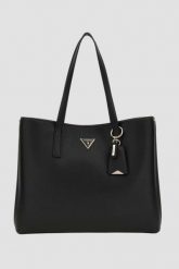 GUESS Czarna shopperka damska Meridian. Czarne shopperki damskie Guess, z aplikacjami, ze skóry ekologicznej, bez dodatków. W wyprzedaży za 529.99 zł.