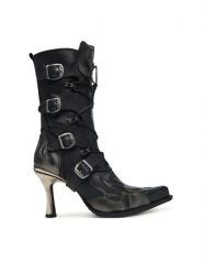 NEW ROCK Botki M-9591-S3 Czarny. Czarne botki damskie NEW ROCK, bez wzorów, ze skóry, rockowe, bez obcasa, na szpilce, bez zapięcia. Za 1,079.00 zł.